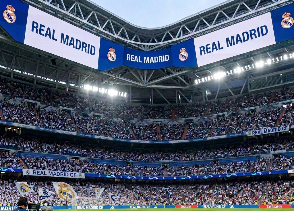 Write REAL MADRID on stadium screens